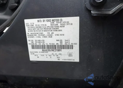 2019 Ford Ecosport Se z USA, uszkodzony, nr VIN MAJ6S3GL9KC270891